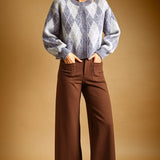 Miou Muse Argyle Pattern Button Front Cardigan in Foggy Wool
