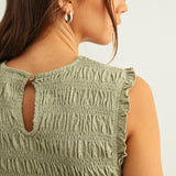 Miou Muse Sleeveless All Over Smocking Top