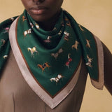 Ellison+Young Equestrian Horse Print Satin Square Scarf Classic Preppy in Noble Blush