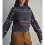 Miou Muse Striped Knit Cardigan in Blue Multi