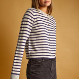 Miou Muse Striped Button Front Cardigan in Blue/Oat/Grey