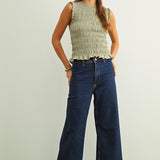 Miou Muse Sleeveless All Over Smocking Top