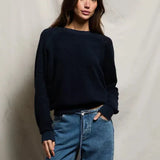 PWT Ziggy Inside Out Fleece Long Sleeve Shrunken Crewneck Sweatshirt in Navy