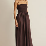 Z Supply Cornelia Poplin Maxi Dress in Chocolate Cherry