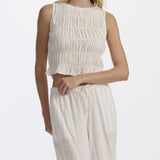 Splendid Bianca Smocked Tank in Light Fawn/White