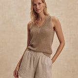 Varley Darina Short in Birch Taupe Stripe