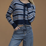 Splendid Haven Stripe Cardigan in Blue Mist/Navy