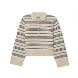 PWT Ximena Cotton Cashmere Cropped Stripe Sweater in Oatmeal Heather/Turbulence Stripe