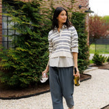 PWT Ximena Cotton Cashmere Cropped Stripe Sweater in Oatmeal Heather/Turbulence Stripe