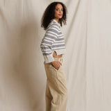 PWT Ximena Cotton Cashmere Cropped Stripe Sweater in Oatmeal Heather/Turbulence Stripe