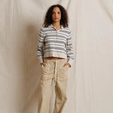 PWT Ximena Cotton Cashmere Cropped Stripe Sweater in Oatmeal Heather/Turbulence Stripe