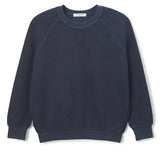 PWT Ziggy Inside Out Fleece Long Sleeve Shrunken Crewneck Sweatshirt in Navy